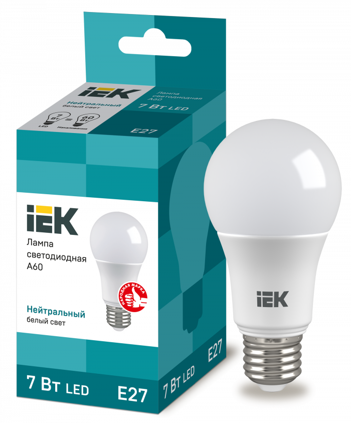 Лампа 7W 230V Е27 4000К А60 светодиодная "IEK"