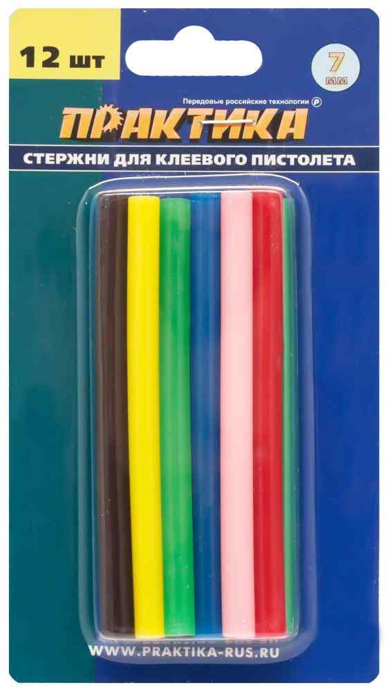 Стержни клеевые 7*100мм (6 цветов, 12 штук) / ПРАКТИКА