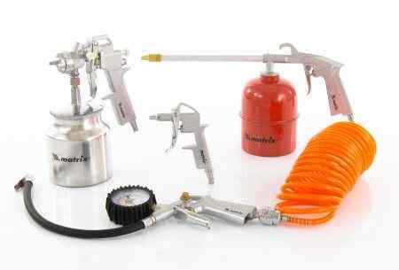 Набор пневмоинструмента MATRIX 5 предметов, быстросъемное соед., краскорасп. с нижним бачком