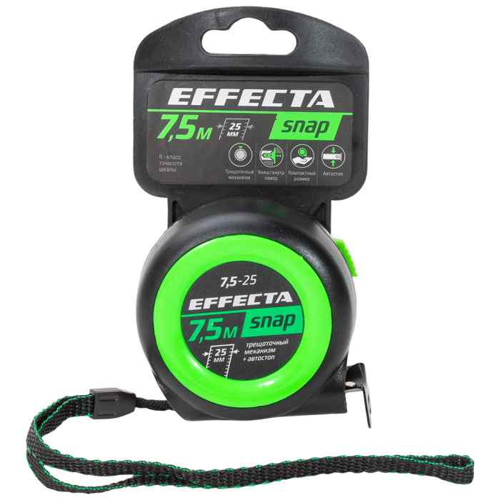 Рулетка EFFECTA SNAP, автостоп,   7,5м / 25 мм