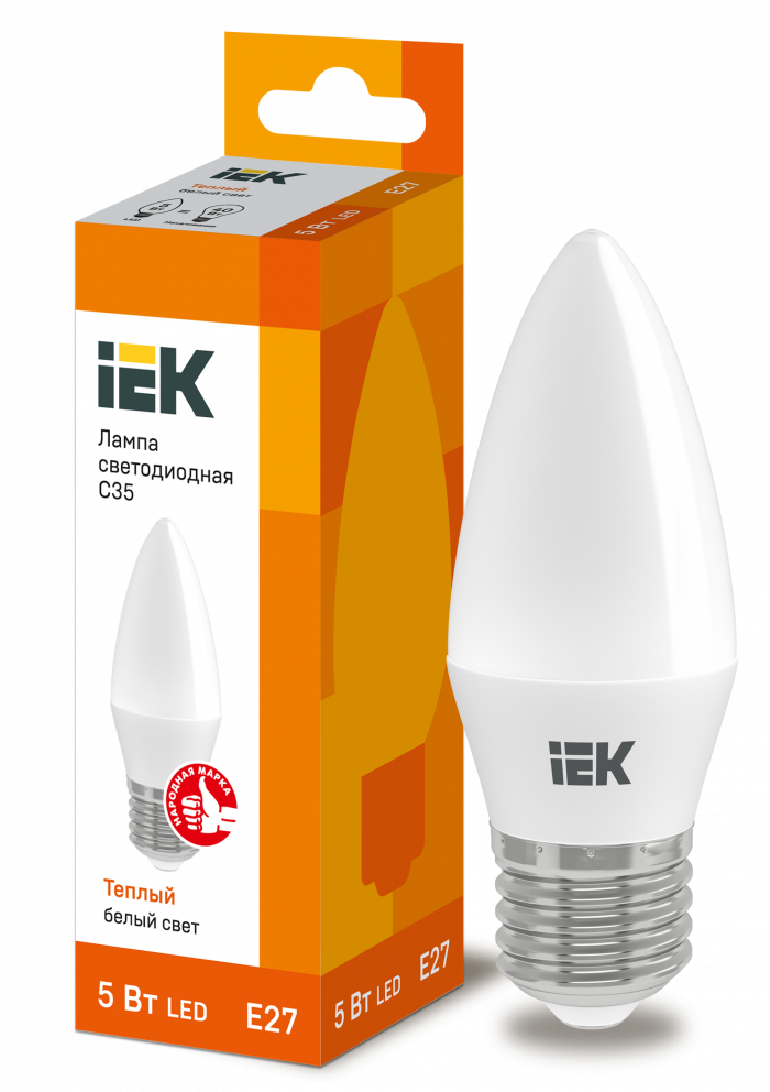 Лампа 5W 230V Е27 3000К С35 светодиодная свеча "IEK"       