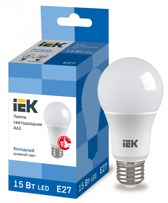Лампа 15W 230V Е27 6500К А60 светодиодная "IEK"