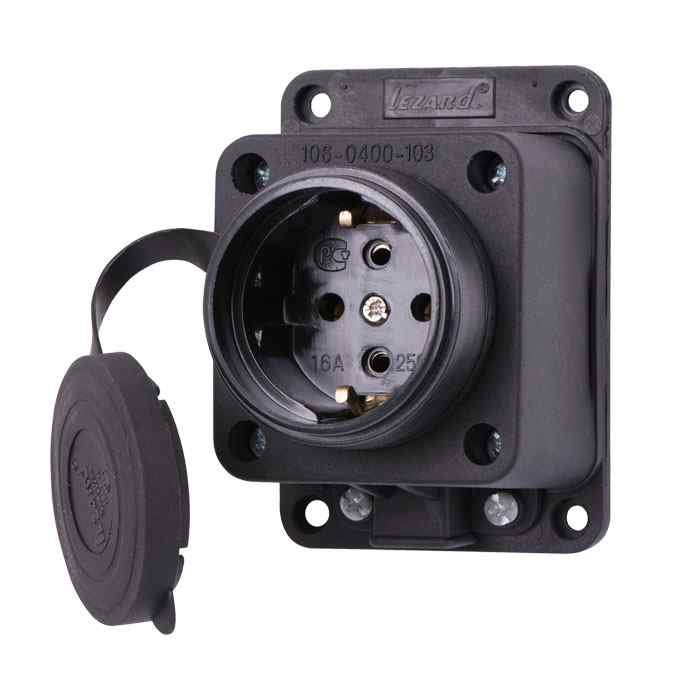 Розетка каучуковая Lezard 1-м. с з/к IP44 16А 106-0400-103