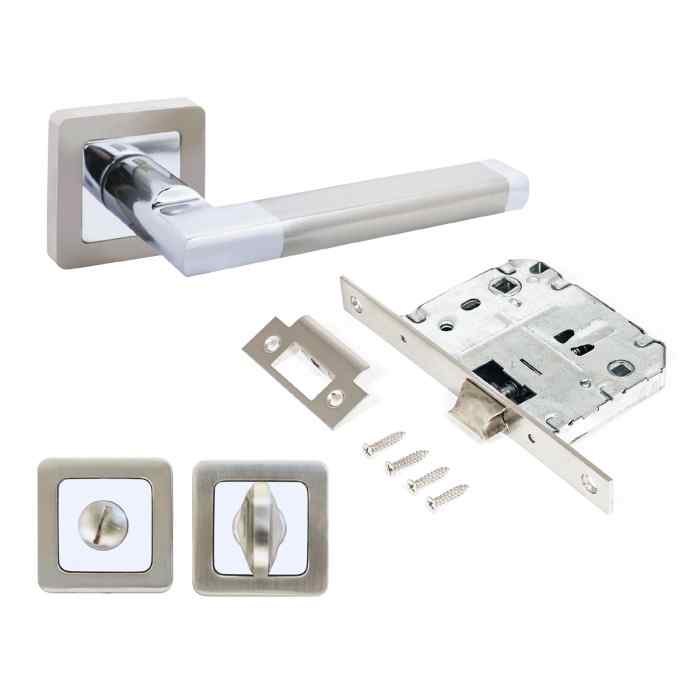 Комплект ручка и защелка с фиксатором АРТ "ВЕНСАН" SN/CP+L7050S SN+BK-S1 SN/CP мат. ник/хром АЛЛЮР