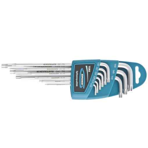 Набор ключей шестигранных Torx -TT, 9 шт: T10-T50, экстра-длинные, S2, сатинированные Gross