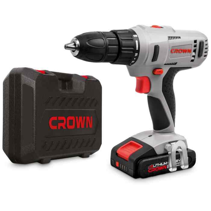Дрель-шуруповерт CT21056L-2 BMC (18B, 2*2А/ч, 45Н/м, кейс) /Crown
