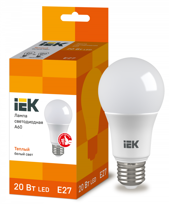 Лампа 20W 230V Е27 3000К А60 светодиодная "IEK"