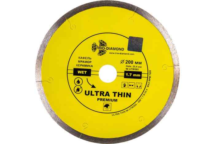 Диск алмазный отрезной Сплошной Ультратонкий Ultra Thin hot press (200х25.4 мм) TRIO-DIAMOND