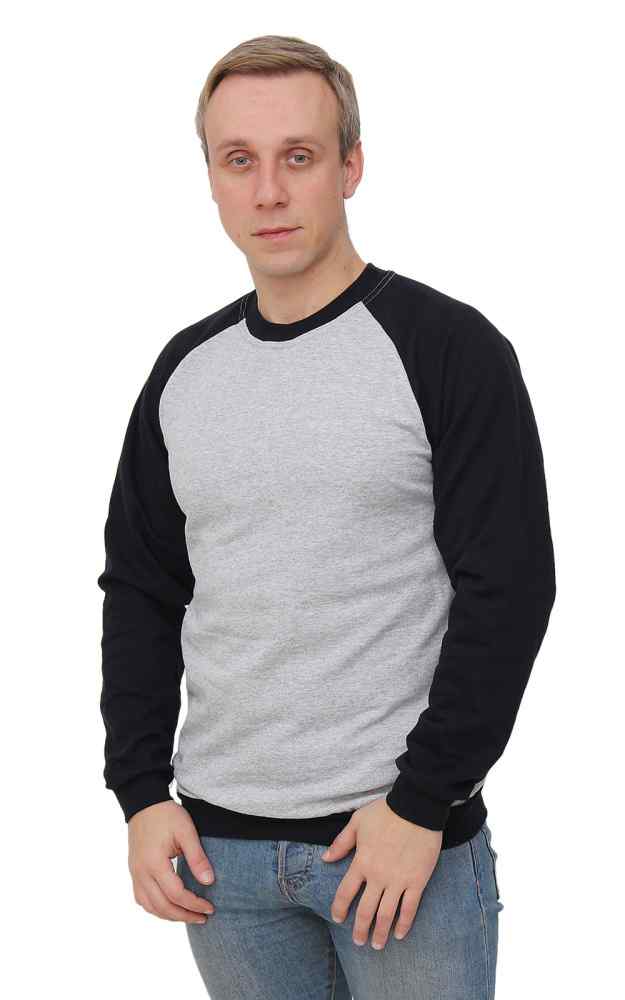 Толстовка Реглан футер, тело серое меланж. рукава черные