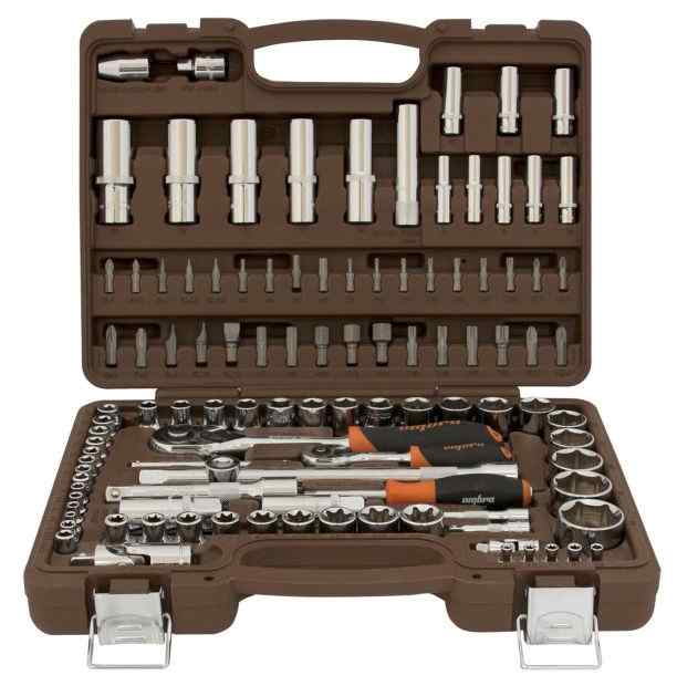 Набор инструмента торцевые головки 4 32 мм 1/4", 3/8", и 1/2"DR и аксессуары к ним, 108 пр./OMBRA