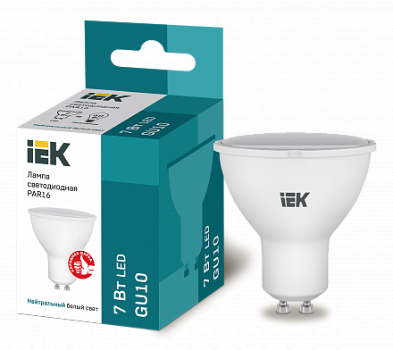 Лампа 7W 175-250V GU10 4000К PAR16 светодиодная "IEK" (кор. 200 шт)
