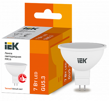 Лампа 7W 175-250V GU5.3 3000К MR16 светодиодная "IEK"  (кор. 200 шт.)