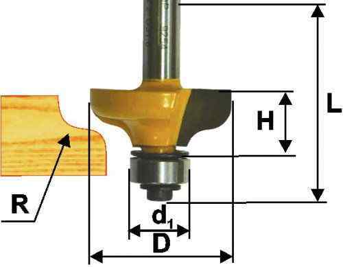 Фреза кромочная калевочная ф38,1х16мм R6,35мм хв. 8мм 9255 / ЭНКОР (аналог 46265)