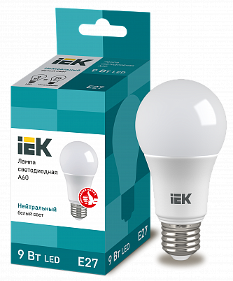 Лампа 9W 230V Е27 4000К А60 светодиодная "IEK" 