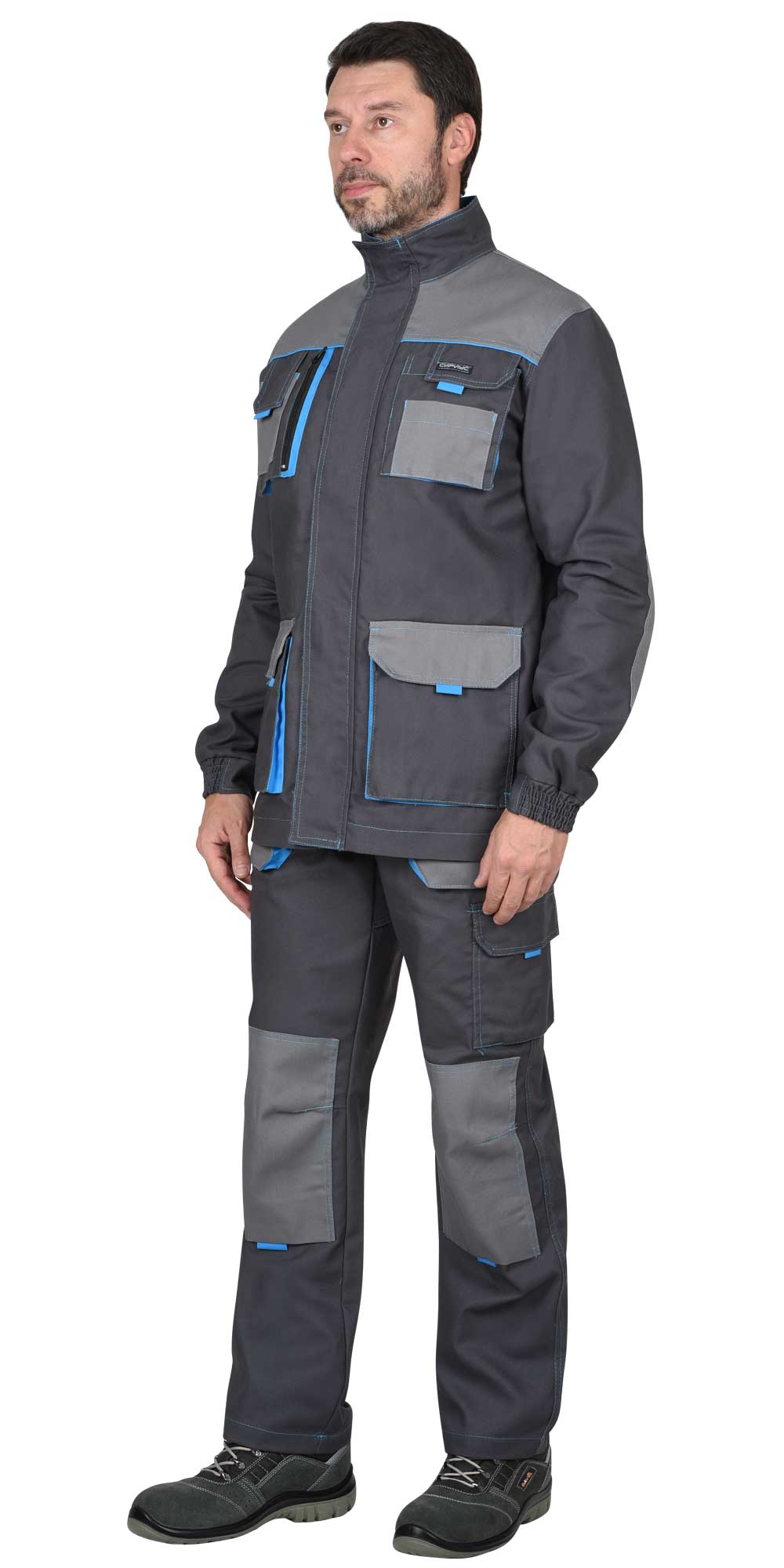 Куртка "СИРИУС-Двин" цв. т.серый со ср. серым и голубой отделкой