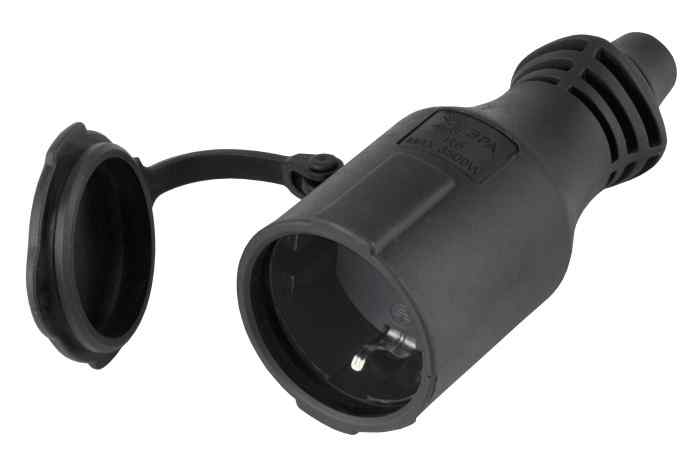 Розетка кабельная IP44 каучук c/з 16A черная R8(B)  ЭРА 