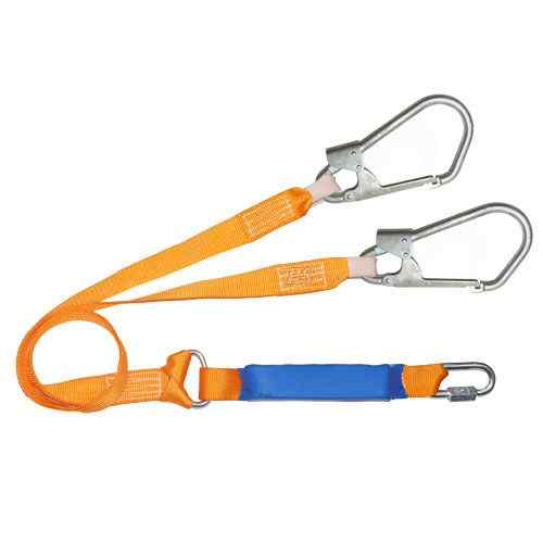 Строп страховочный двойной из ленты с амортизатором с большими карабинами