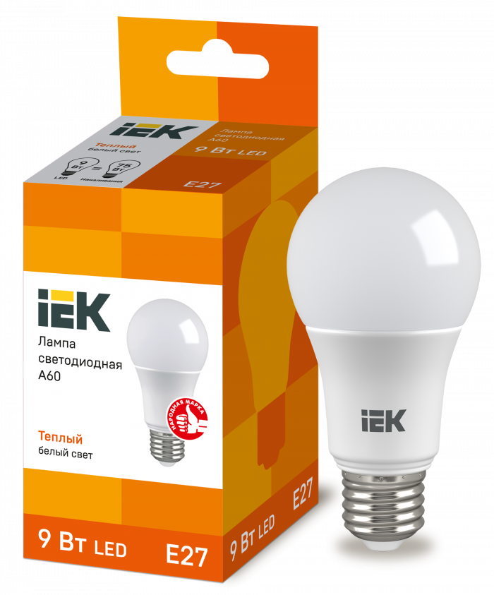 Лампа 9W 230V Е27 3000К А60 светодиодная "IEK"