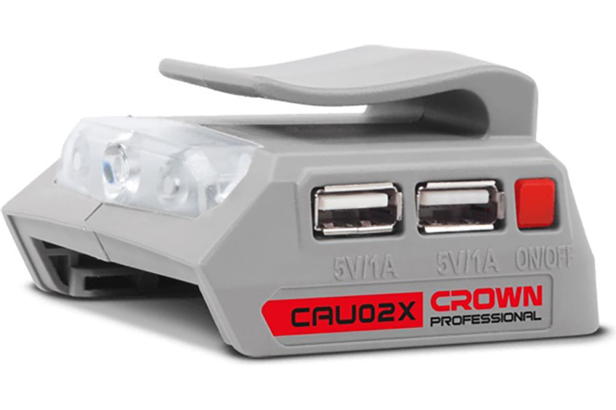 Переходник с USB и фонариком 20V Li USB1,2 (тип A)- 5В (1А) CROWN CAU02X