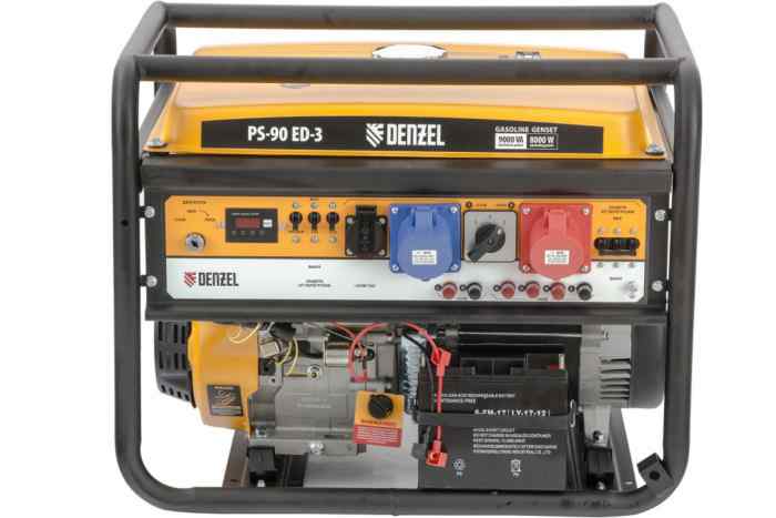 Генератор бензиновый Denzel PS-90ED-3 (380В, 8.0/9.0 кВт, 25л., 90 кг. 19,0лс, эл.стартер) 