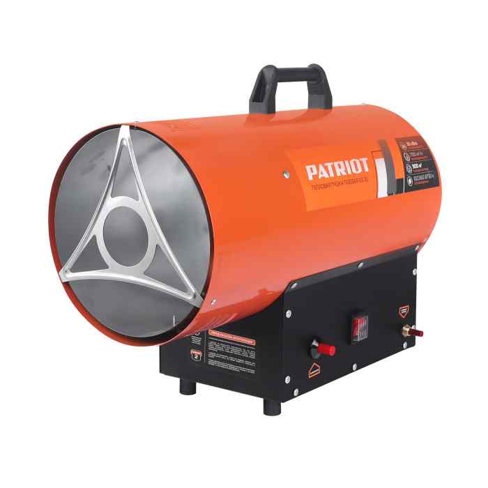 Калорифер газовый PATRIOT GS 30, 30 кВт, 650 мᵌ/ч, пьезо поджиг, редуктор, шланг.