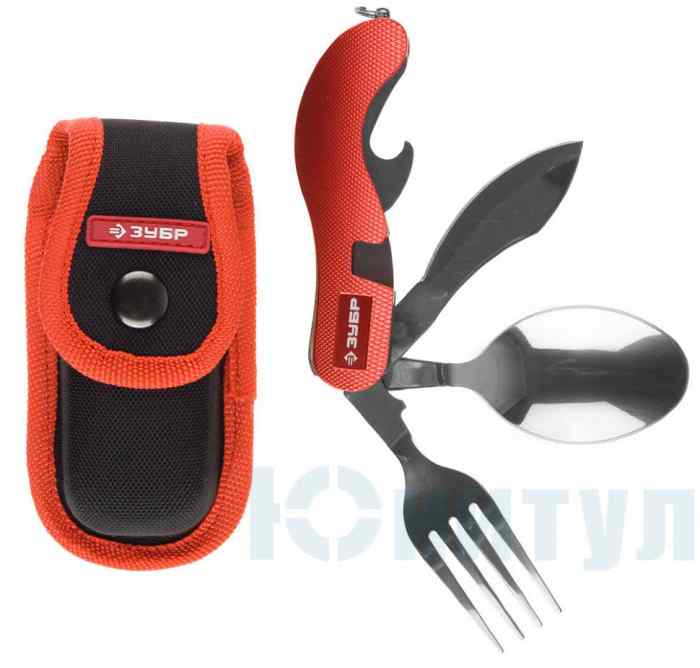 Набор ТУРИСТ, походный, с вилкой и ложкой, "4 в 1"/ЗУБР