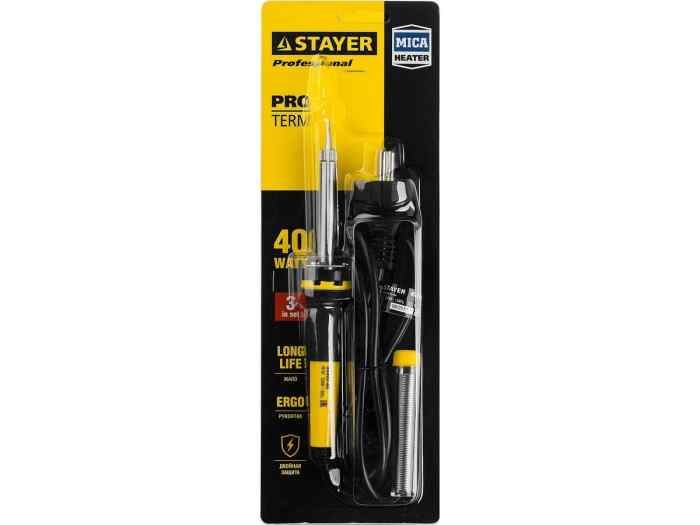 Паяльник электрический 40Вт 2-компл. рукоятка, жало, форма клин STAYER Professional