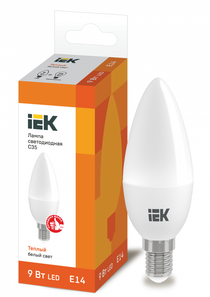 Лампа 9W 230V Е14 3000К С35 светодиодная свеча "IEK"  