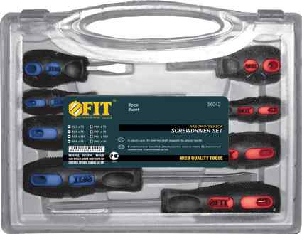 Отвертки Профи, CrV сталь, прорезиненные ручки, в чемоданчике, набор 8 шт./FIT