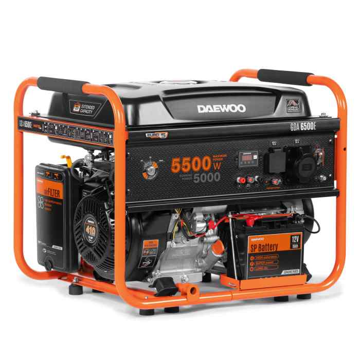 Генератор бензиновый DAEWOO GDA 6500E  (1 фазный, 5.5/5.0 кВт, 30л., 65 кг. 13лс., эл.стартер)