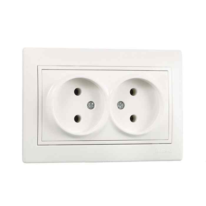 Розетка 2-местная б/з  белая Mira "LEZARD"