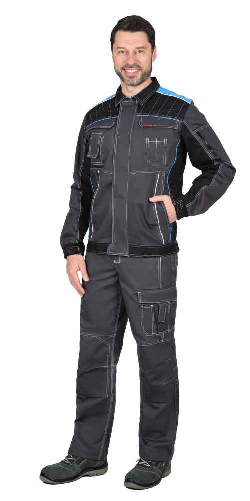 Куртка муж."Престиж"  т.-серая с голубой отделкой