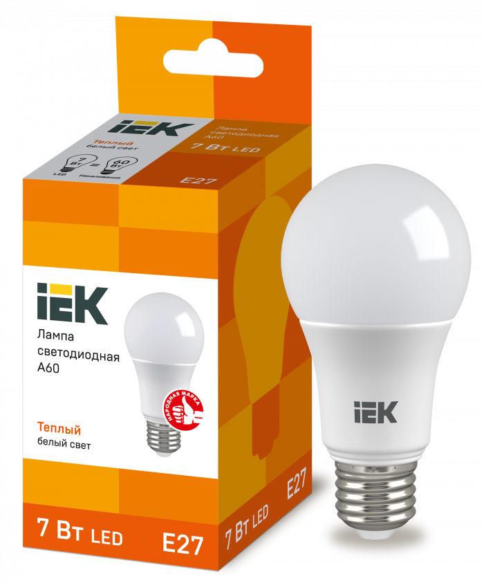 Лампа 7W 230V Е27 3000К А60 светодиодная "IEK"