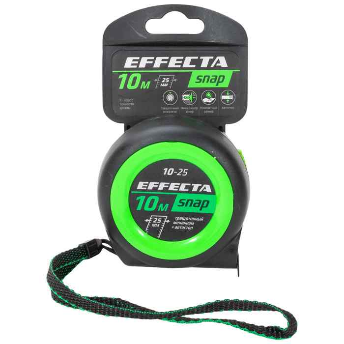 Рулетка EFFECTA SNAP, автостоп,  10м / 25 мм