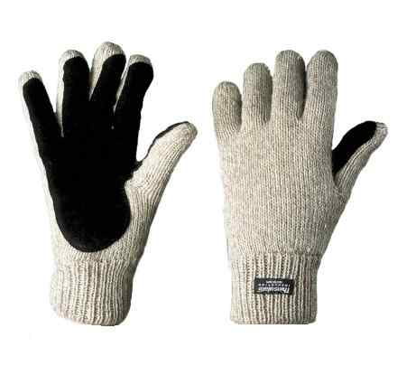 Перчатки шерстяные со спилковыми накладками Иней 