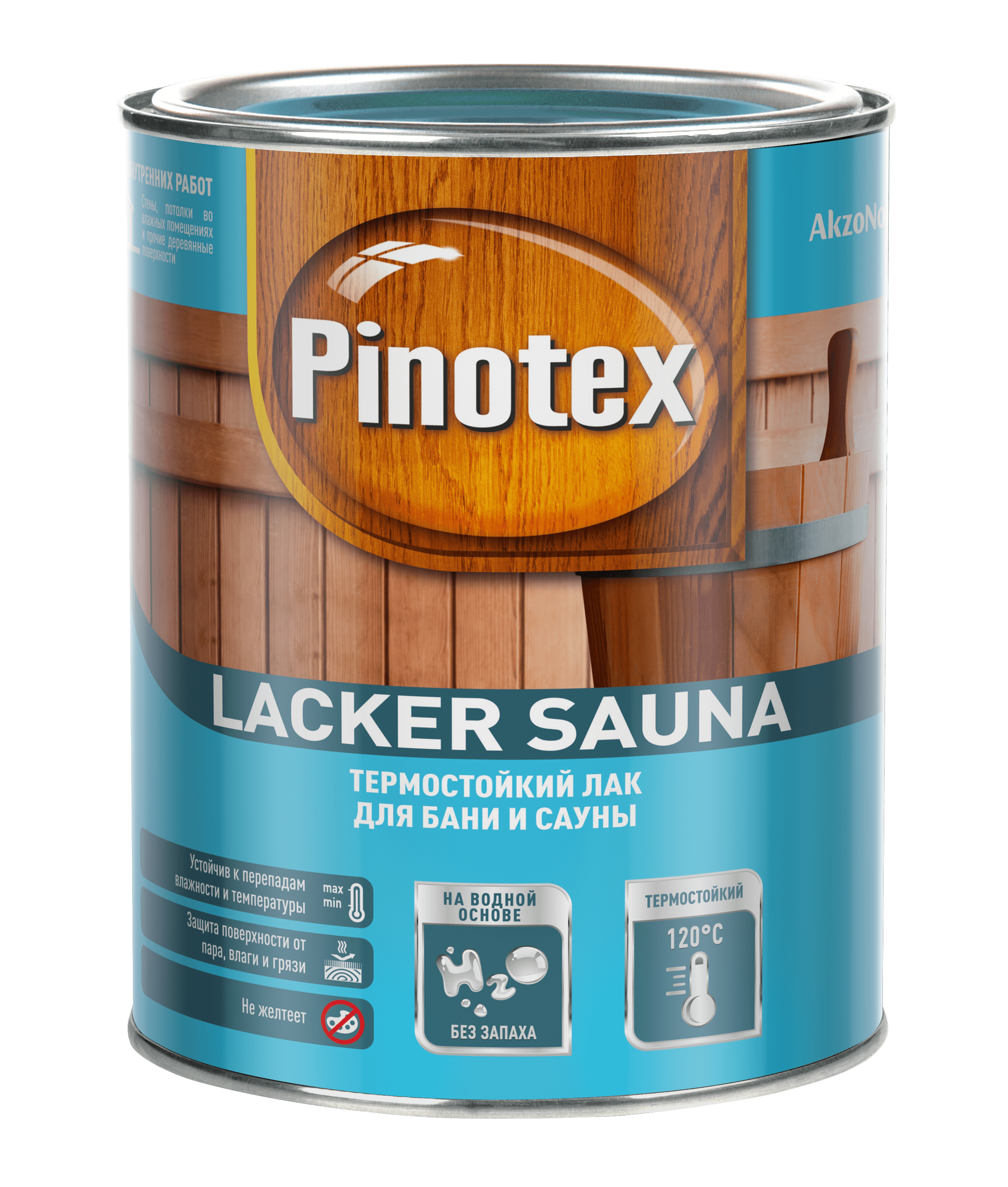 Лак термостойкий 1л Lacker Sauna 20 на водной основе, полуматовый PINOTEX