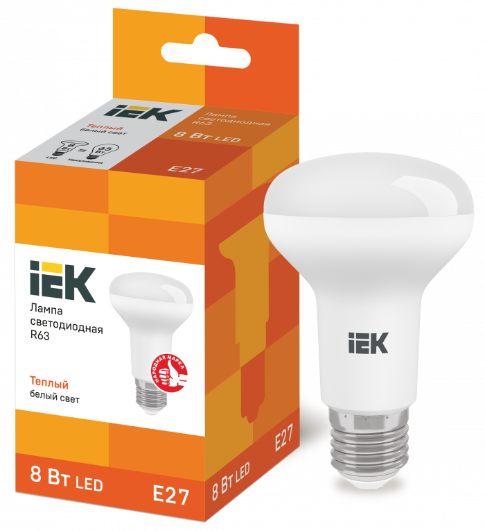 Лампа 8W 230V E27 3000К R63 светодиодная рефлекторная "IEK"  
