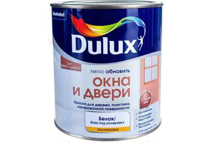 Краска Окна и двери 0,75л Dulux база BW 