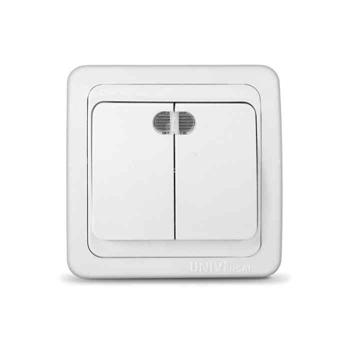 Выключатель 2кл."Валери" с подсветкой белый с/у 10А 220В B0123