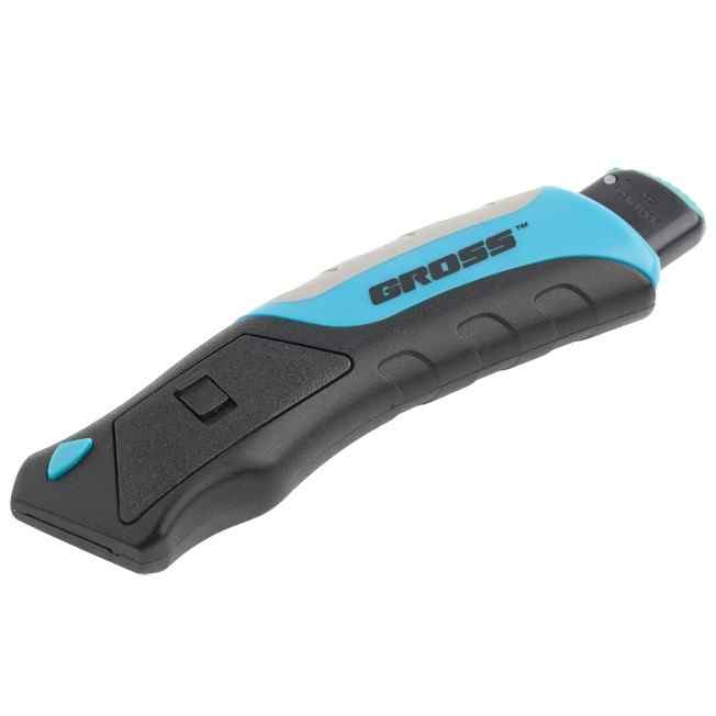 Нож ремонтно-монтажный, кнопочный автовыброс, возврат лезвия, 175 мм, 5 запасных лезвий Gross