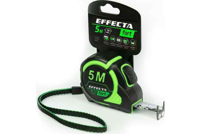Рулетка Effecta Fort  5м/25 мм, магнит, автостоп, лента -2стор шкала- нейлон