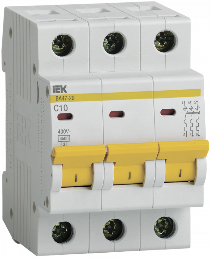 Выключатель автоматический 3Р 10А ВА 4729 х-ка С ИЭК