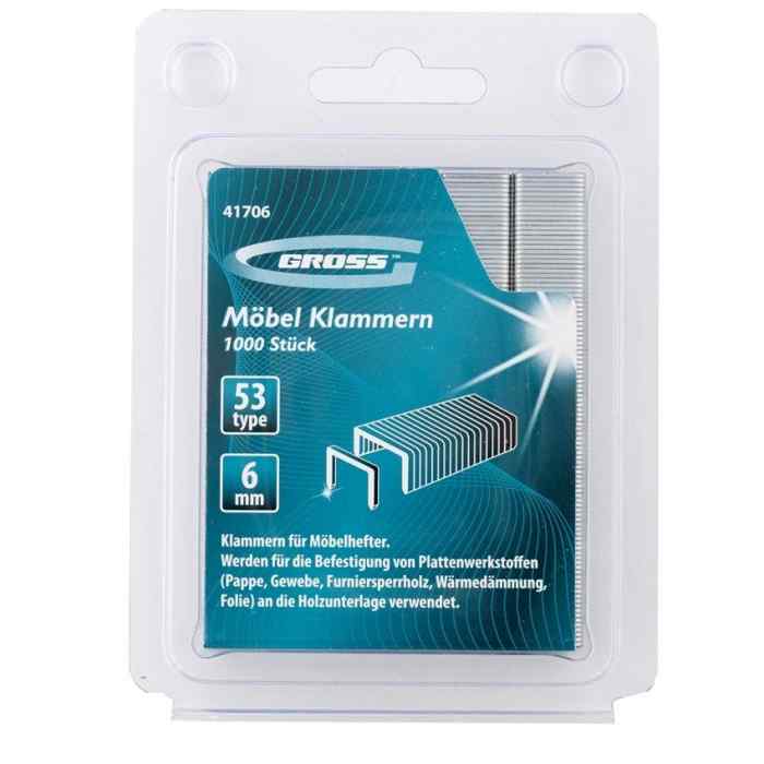 Скобы, 8 мм, для мебельного степлера усиленные, тип 53, 1000 шт Gross