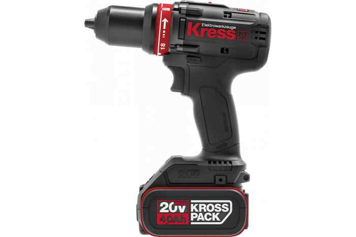 Дрель шуруповерт аккум.KRESS BL KU124 (Li-Ion, 20В, бесщет, 2АКБ 4.0Ач + ЗУ, 63Нм, БЗП 13)