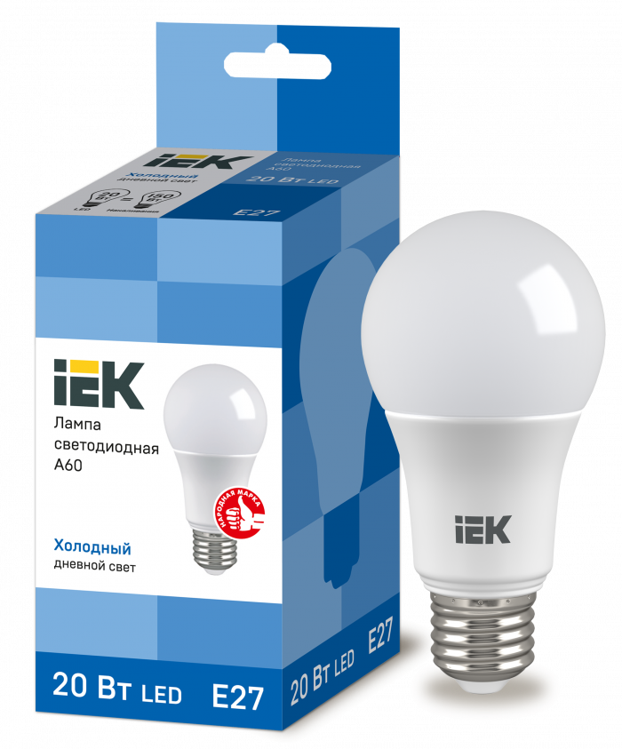 Лампа 20W 230V Е27 6500К А60 светодиодная "IEK"