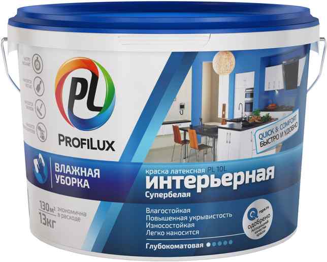 Краска интерьерная PL-10L латексная супербелая 1,4кг Profilux