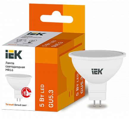 Лампа 5W 175-250V GU5.3 3000К MR16 светодиодная "IEK"  (кор. 200 шт.)