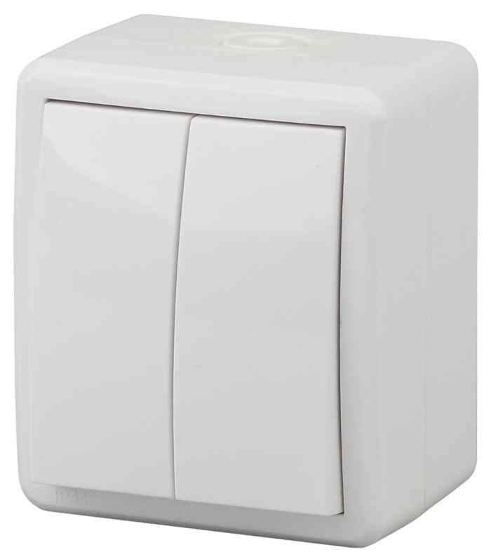 Выключатель двойной IP54, 10АХ-250В, ОУ, Эксперт, белый 11-1404-01 ЭРА 