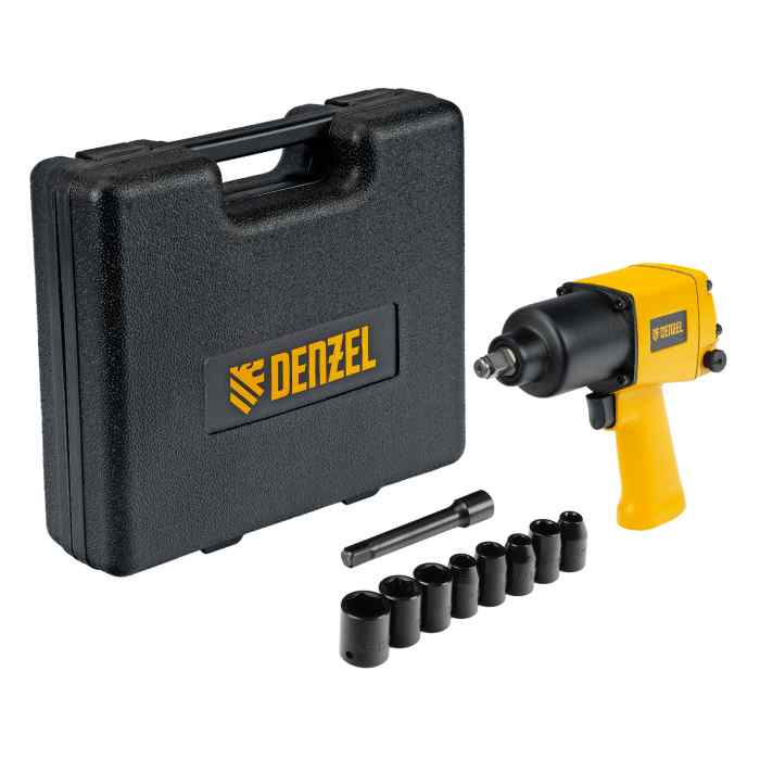 Ударный пневмогайковерт IW860+набор головок, 1/2", 7000 об/мин, 868 Нм// Denzel