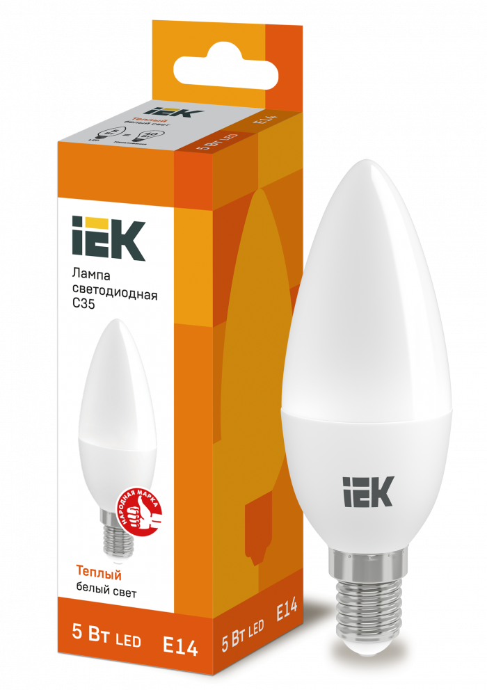Лампа 5W 230V Е14 3000К С35 светодиодная свеча "IEK"
